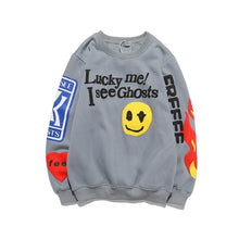 Load image into Gallery viewer, Harajuku Retro Smiley Flame Print Round Neck Sweatshirt
