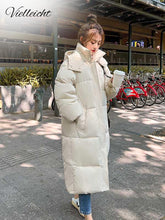 Load image into Gallery viewer, Korean Jacket Winter X-long Parkas Solid Hooded
