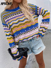 Load image into Gallery viewer, Aproms Multi Color Blocked Knitted Pullover Sweater
