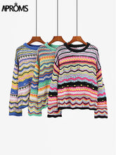 Load image into Gallery viewer, Aproms Multi Color Blocked Knitted Pullover Sweater
