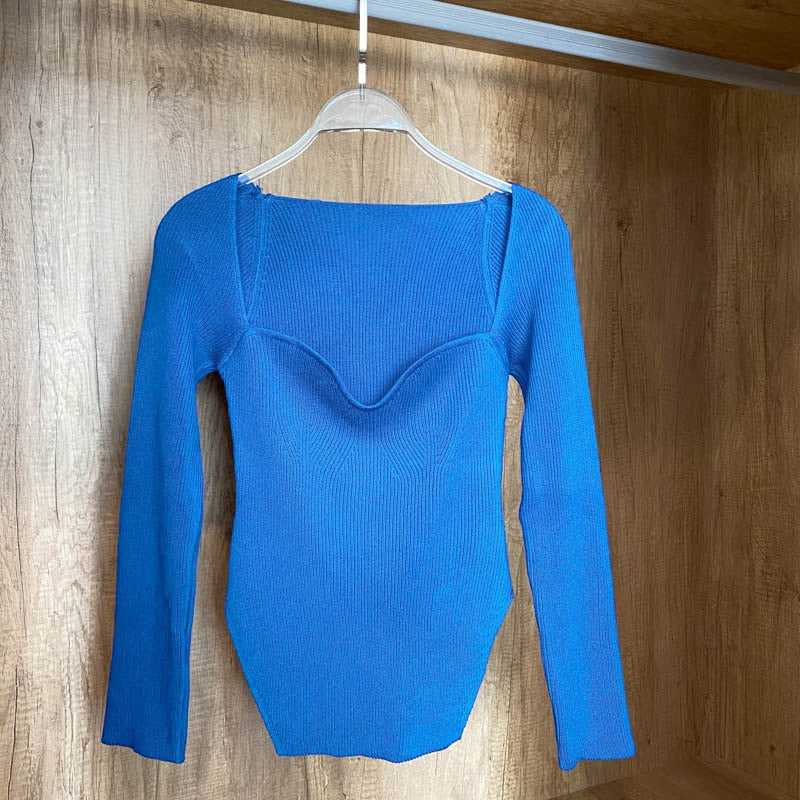 Square Collar Long Sleeve Woman Sweaters Knitted Pullover