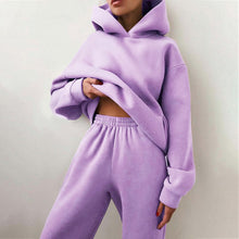 Load image into Gallery viewer, Warm Fleece Long Sleeve Hoodie Jogger Pants Suit Casual Two Piece Sets
