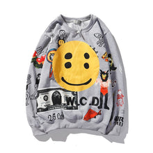 Load image into Gallery viewer, Harajuku Retro Smiley Flame Print Round Neck Sweatshirt
