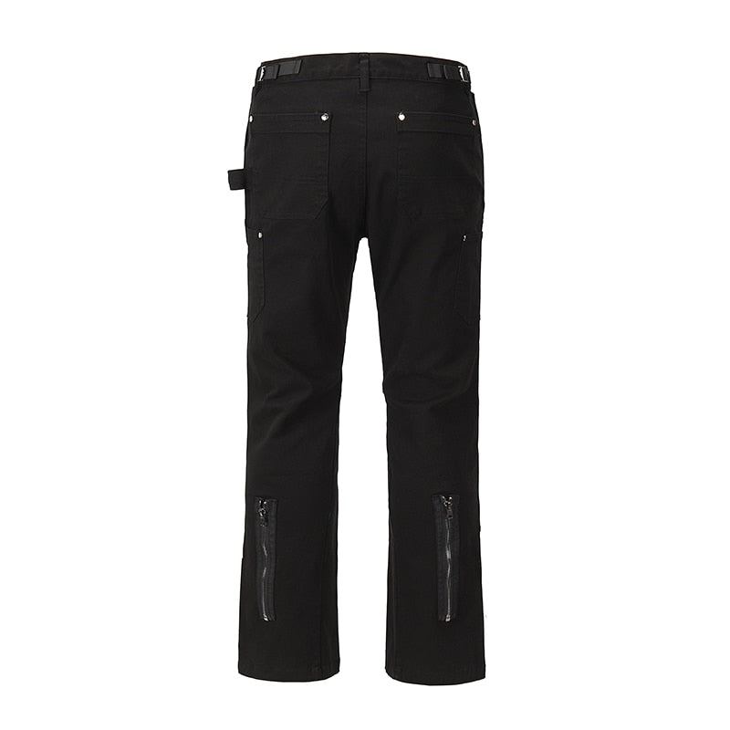 Back Ankle Zipper Spliced Straight Flare Pants