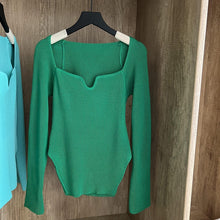 Load image into Gallery viewer, Square Collar Long Sleeve Woman Sweaters Knitted Pullover
