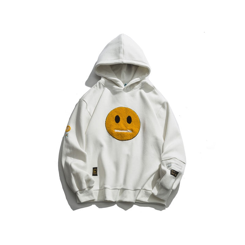 Smile Face Patchwork Fleece Hoodies